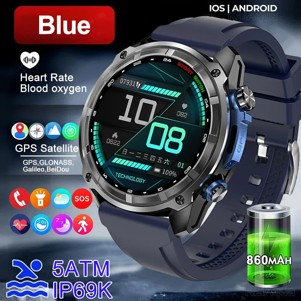 2026 Newly upgraded GPS Military Sports Smart Watch 860mAh 1.43-inch AMOLED Compass Altimeter Call 5ATM Waterproof Sports Watch