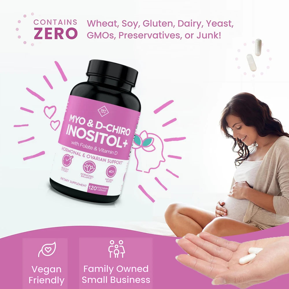 Myo-Inositol & D-Chiro Inositol Capsules for Women, Folate & Vitamin D Support Regular Cycles, Hormonal Balance & Ovarian Health