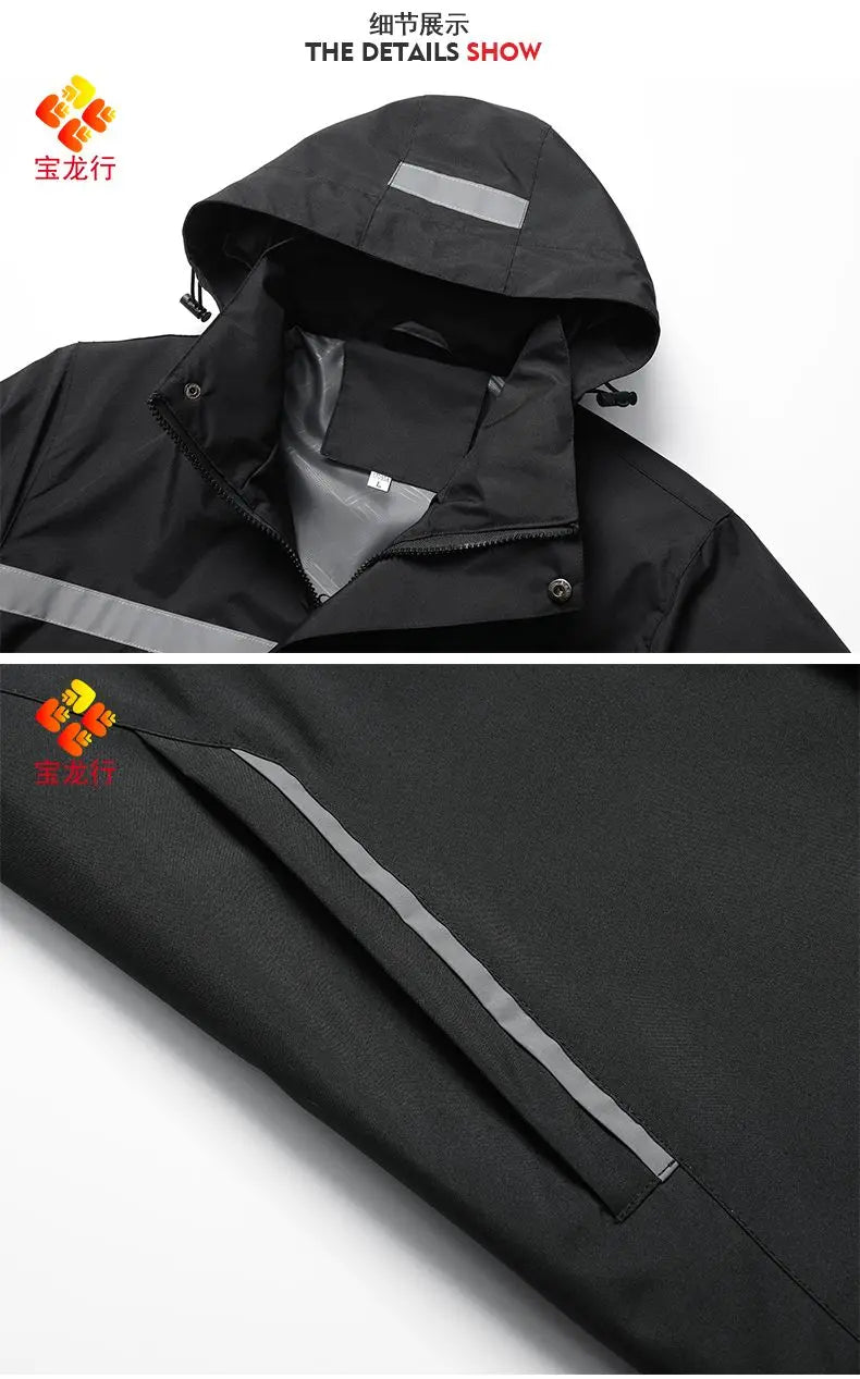 Waterproof Abrasion Resistant Windbreaker, Light Reflective Hooded Jacket for Outdoor Work