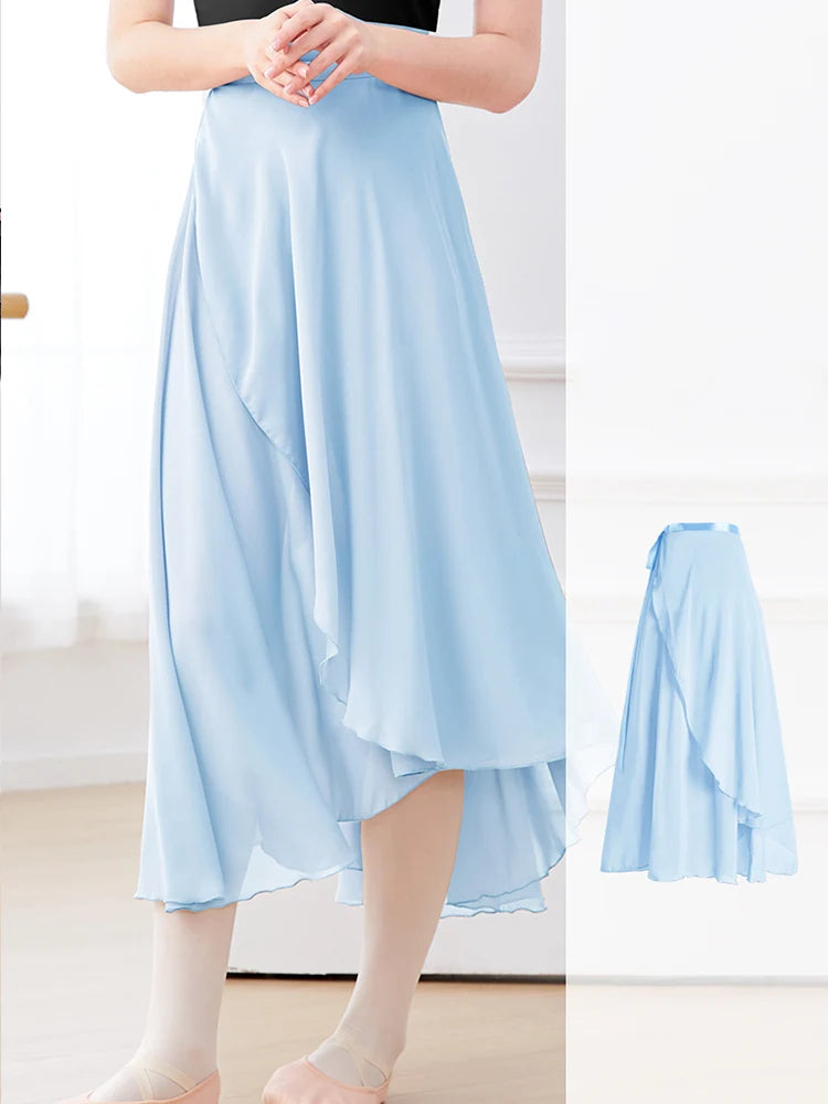 Adults Women Ballet Dance Skirts Long Chiffon Dance Skirts Lyrical Soft Ballet Dress Black Burgundy Translucent Dance Costumes