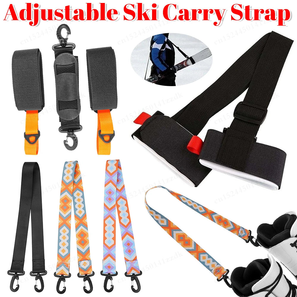 Nylon Skiing Pole Shoulder Hand Carrier Adjustable Lash Handle Straps Buck Hook Loop Protecting Black Nylon Ski Handle Strap Bag