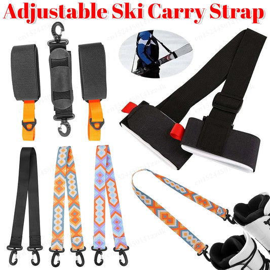 Nylon Skiing Pole Shoulder Hand Carrier Adjustable Lash Handle Straps Buck Hook Loop Protecting Black Nylon Ski Handle Strap Bag