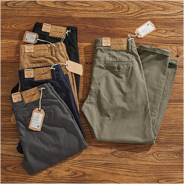 American Retro Workwear Pants Men's Heavyweight Chino Casual Straight Leg Tapered Versatile Cotton Urban Faion Trousers