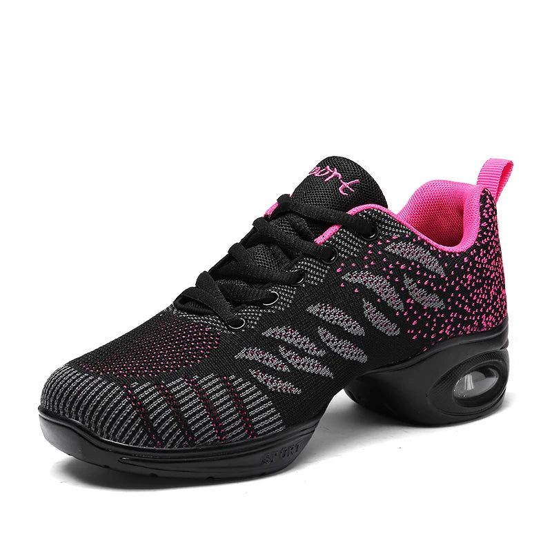 Breathable Dance Sneakers Woman Man Black Red Air Mesh Split-sole Square Dance Salsa Dancing Shoes Girls Ladies Sports Shoes