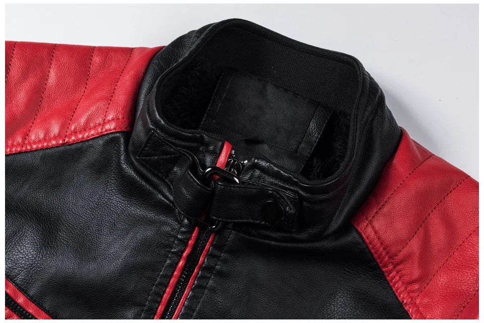 Men's Casual Biker PU Leather Jacket New 2025 Fashion Color Block British Style Motorcycle Jacket Men's Clothing Outerwear