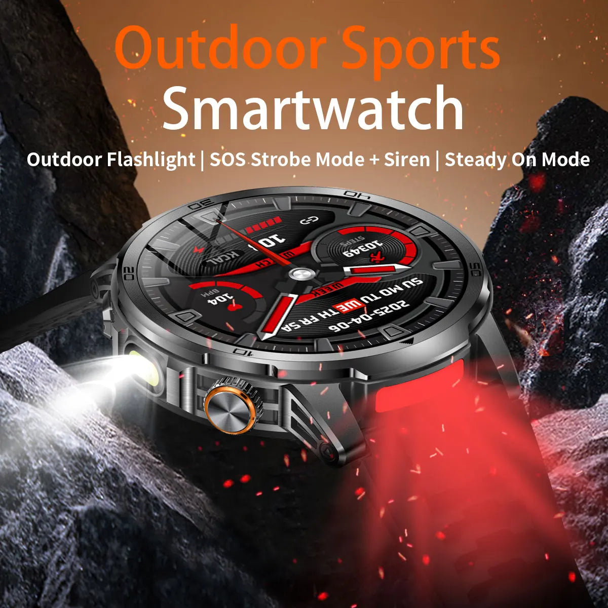 Fanwear men's smart watch SOS distress light +LED flashlight dual light mode 1000 mAh battery GPS trajectory 1.85 inch AMOLED