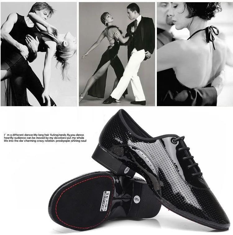Men Latin Dance Shoes Breathable Ballroom Bright Leather Shoes Modern Dance Shoes Square Sneakers Tango Dancing Shoes