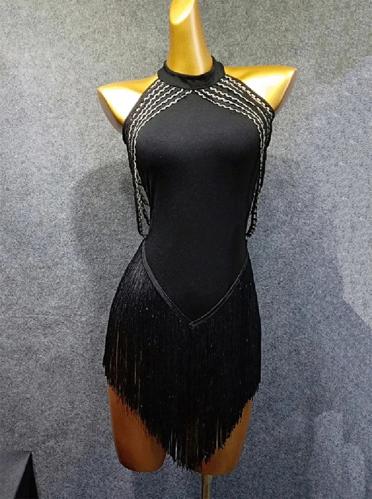 Sexy Latin Dance Dress Women Latina Salsa Latin Dance Competition Dresses Fringe Tassels Hem Backless