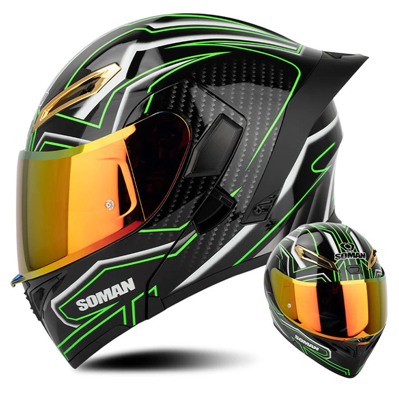 DOT Approved Men's Motorcycle Helmet Full Face Helmet with Double Visor Flip Up Motocross Helmet Four Seasons Universal