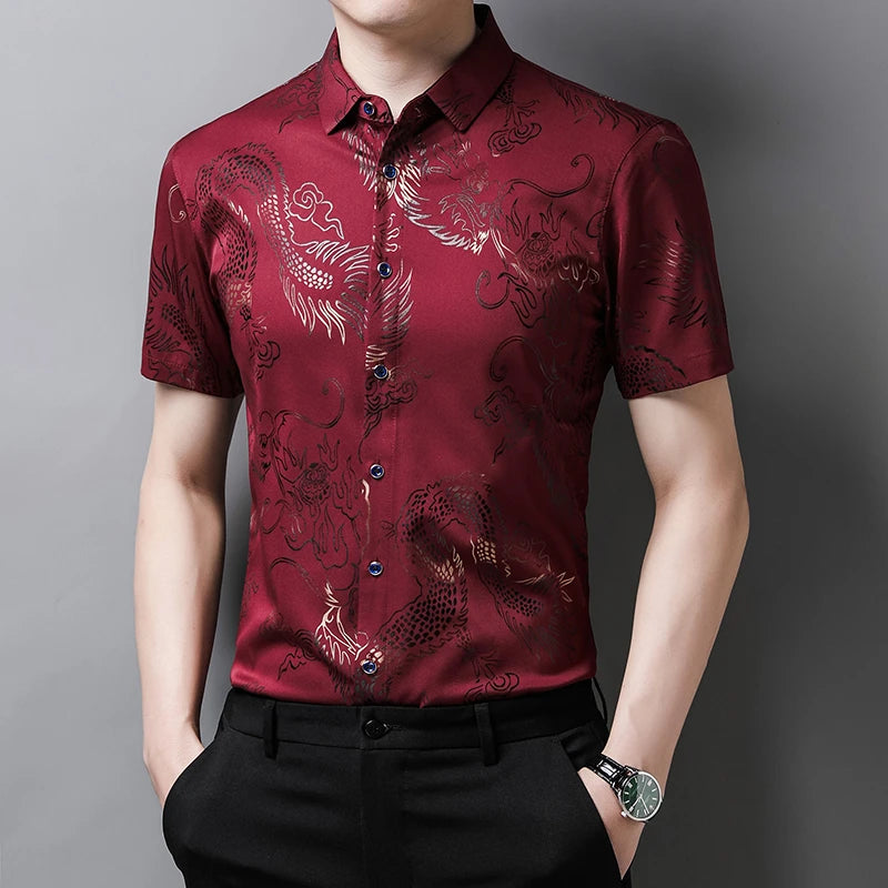 New Men's Casual Printed Short Sleeved Lapel Shirt for Summer Fashion Comfort No Ironing Wrinkle Resistant Top