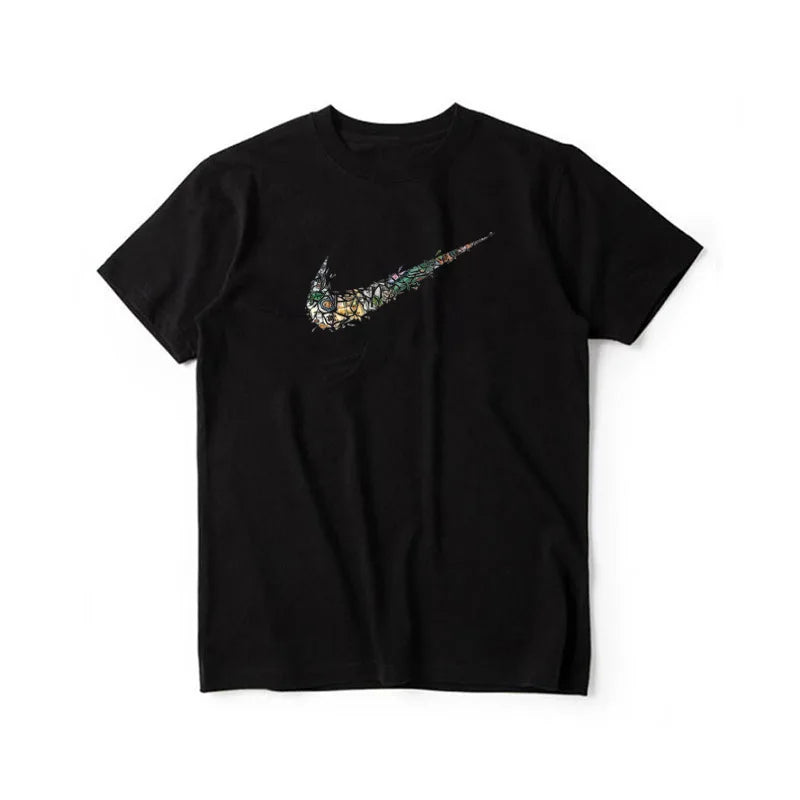 High-End Heavyweight Short Sleeve T-Shirt Men's Fashionable American Print Casual Loose Fit Cotton round Neck T-Shirt for Youth