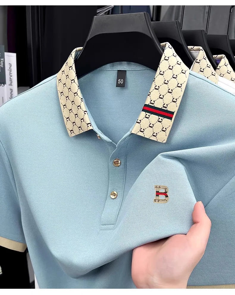 Advanced letter embroidery short sleeve polo shirt light luxury brand business leisure summer men's T-shirt fashion lapel top