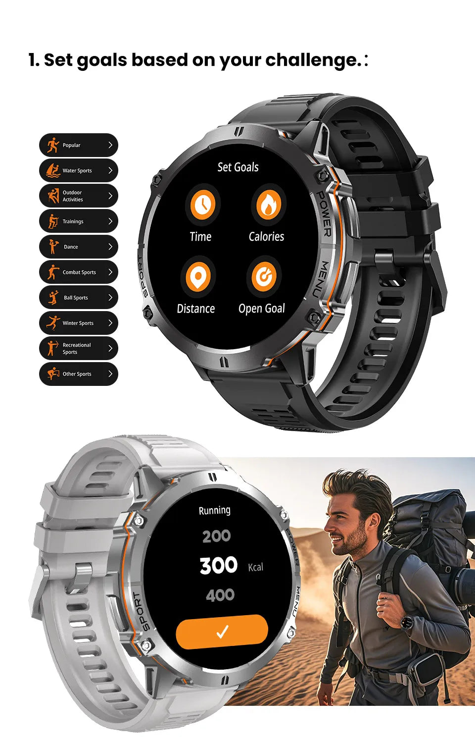 New Outdoor 1000mAh Battery Men Adult Smart Watch GPS Compass Altimeter 10ATM Waterproof Heart Rate BT Call Sport Man Smartwatch