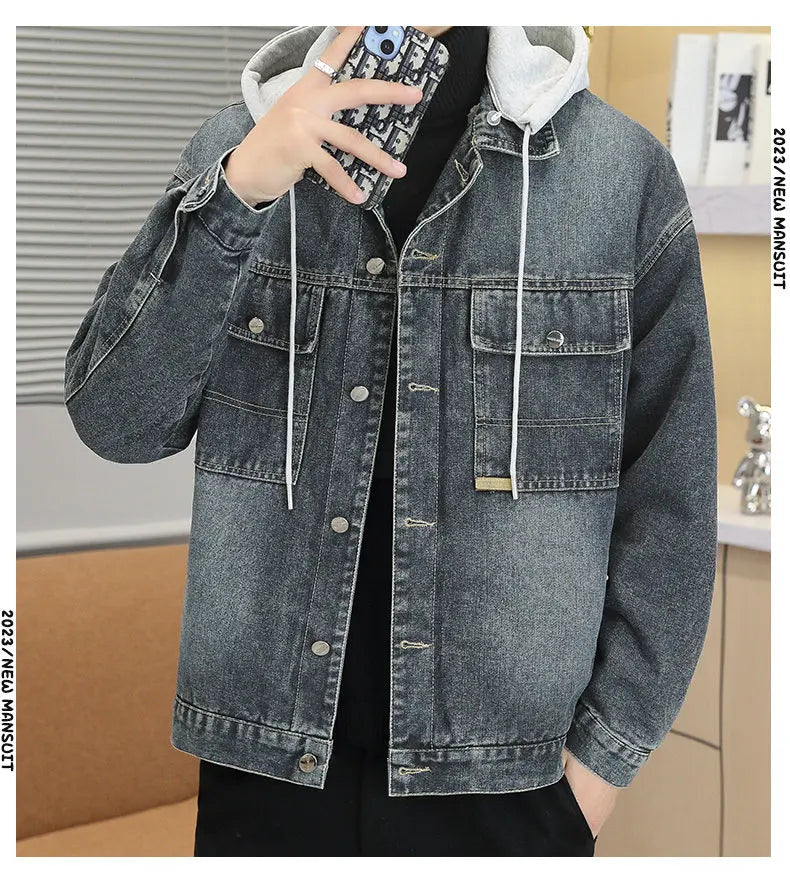 Winter Men's Denim Jacket Thicken Fleece Warm Coats Fashion Classic Hooded Slim Biker Jeans Jacket Outwear