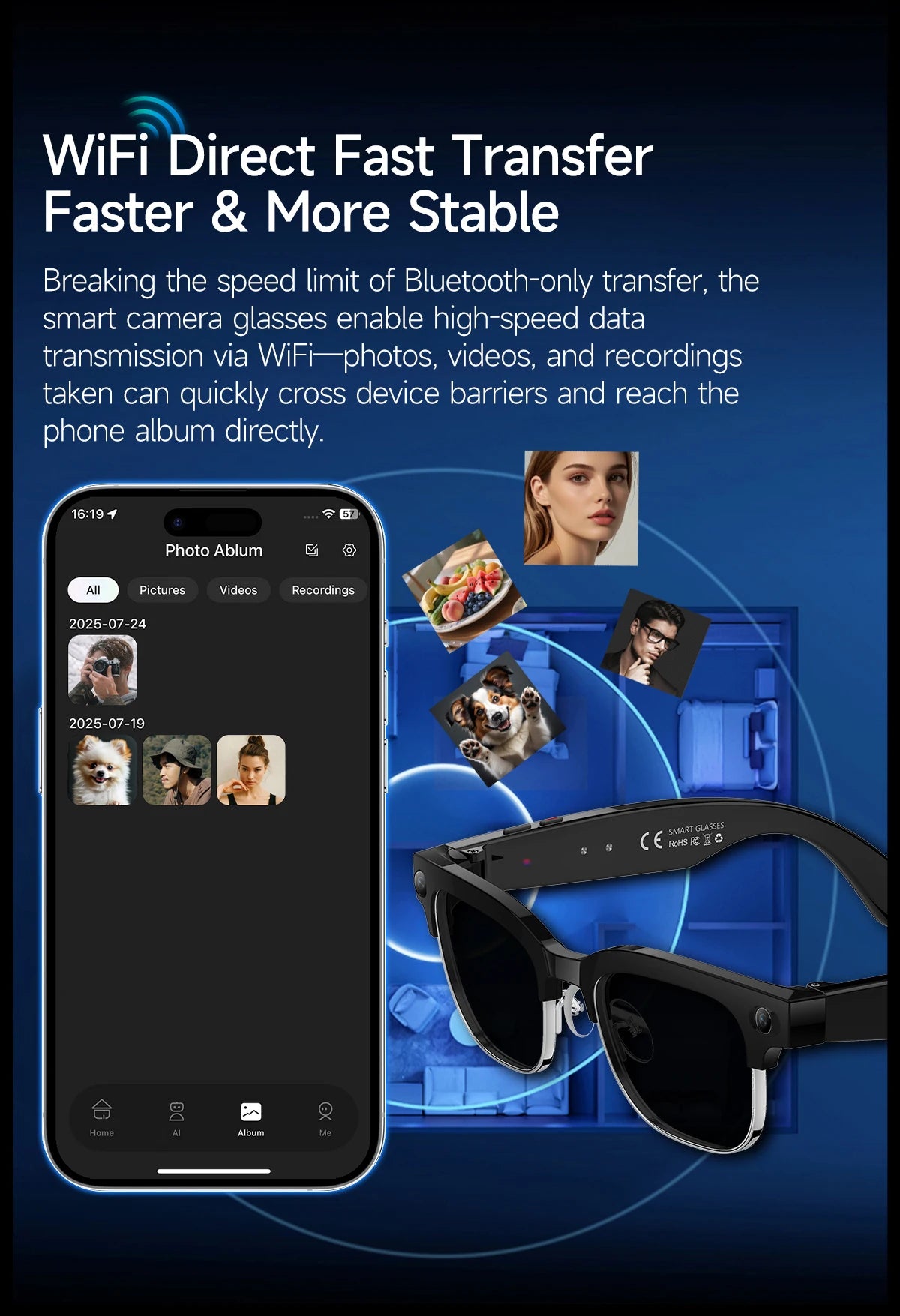New 4K HD AI Smart Glasses 800w Pixel Multifunctional Camera Ultra Bluetooth Call Voice Assistant Music Player Smart Translation