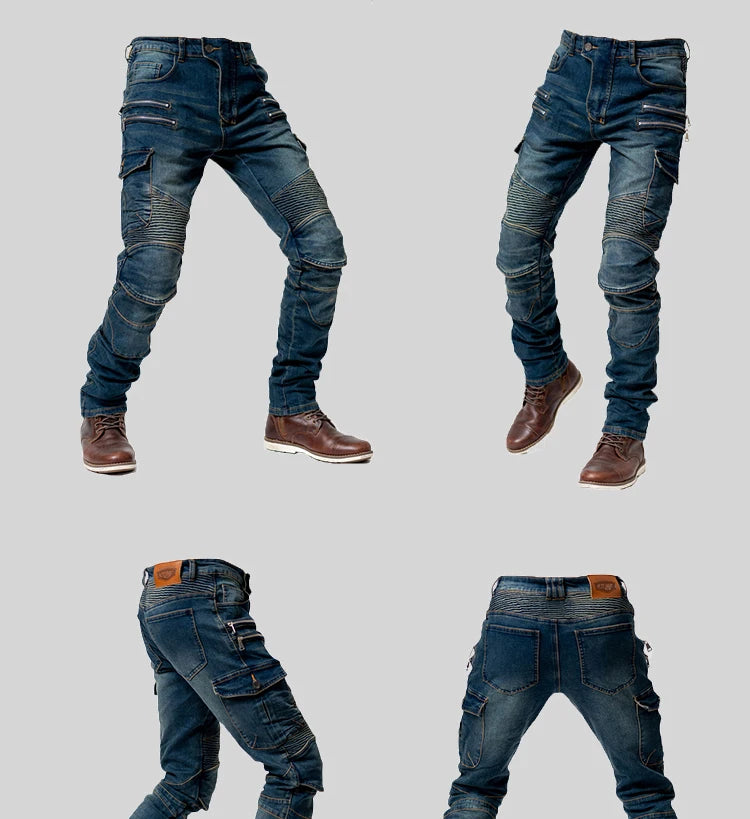 New Double Zipper Metal Style Motocross Moto Trousers Men For Woman Outdoor Riding Jeans With Protective Gear Motorcycle Pants