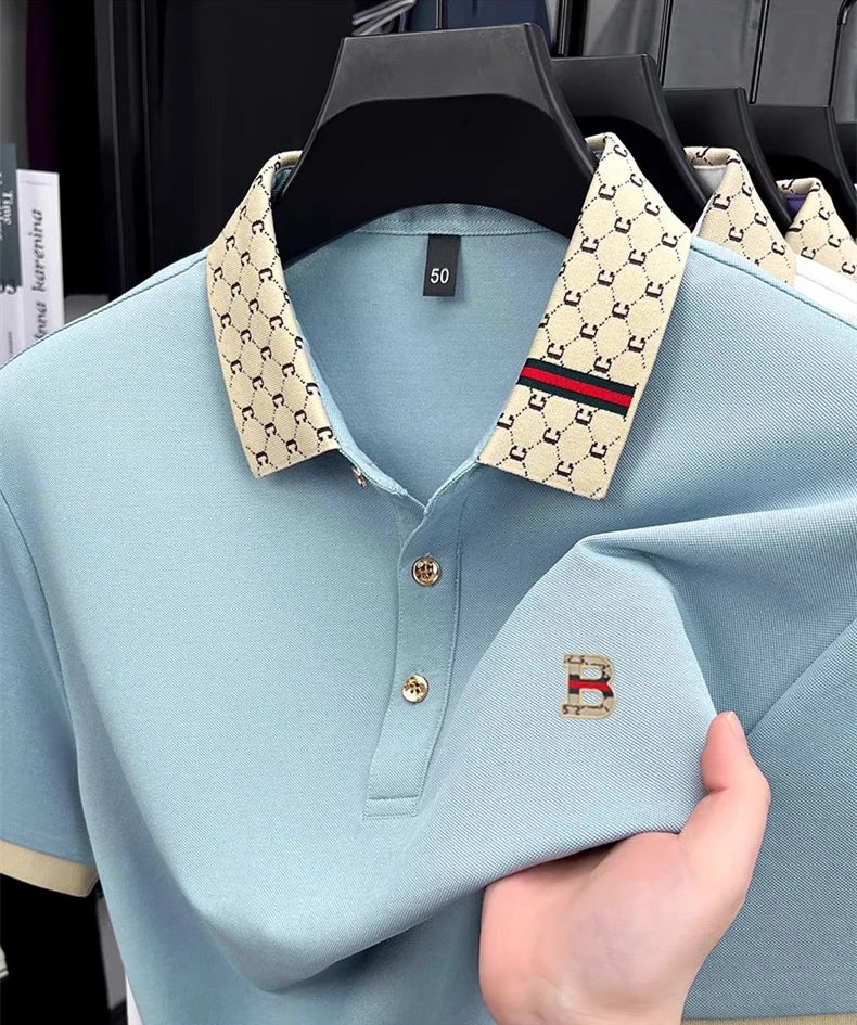 Advanced letter embroidery short sleeve polo shirt light luxury brand business leisure summer men's T-shirt fashion lapel top