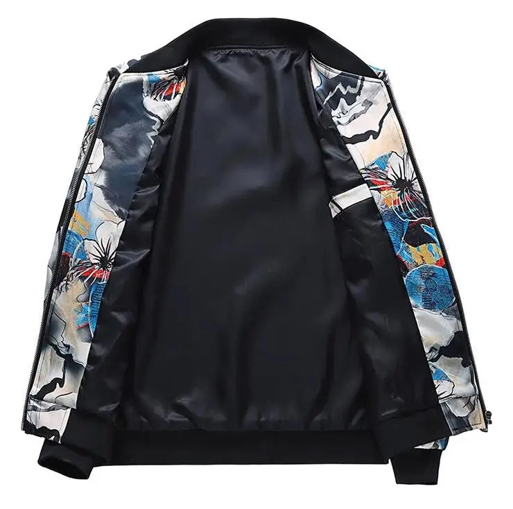New Men Long Sleeved Baseball Collar Casual Sports Jacket Fashion Male Daily High Street Flower Coats