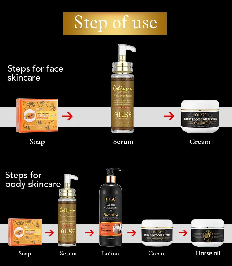 AILKE Collagen Whitening Set For All Skin Types, Lightening, Reduce Dark Spots, Freckles, Hyperpigmentation, Even Skin Tone