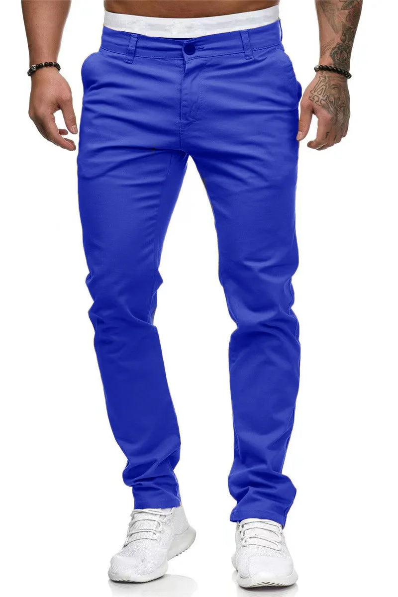 Men's Solid-color Slim-fit Pants with Front Pockets and Zippers for Business Casual Wear with Tapered Bottom Pants Men