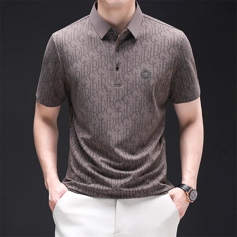 New Men's Business Casual Short Sleeved Shirt with Badge Solid Color Polo Shirt Fashionable Breathable Comfortable Versatile Top
