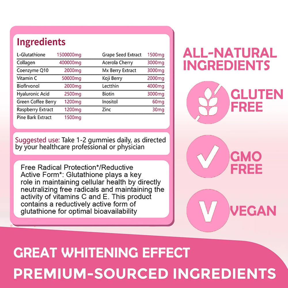 Collagen Supplements with Vitamin C & Biotin | Gluta White 1500000mg Hydrating Formula Skin Whitening Pills | 30 Liquid Softgels