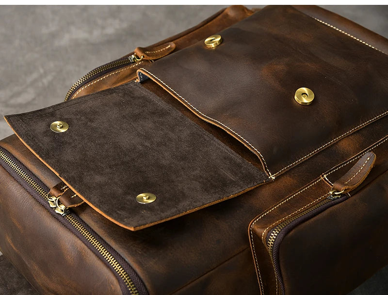 Vintage Crazy Horse Genuine Leather Backpack Men Leather Bagpack Climbing Rucksack male Large Hiking Backpack M814