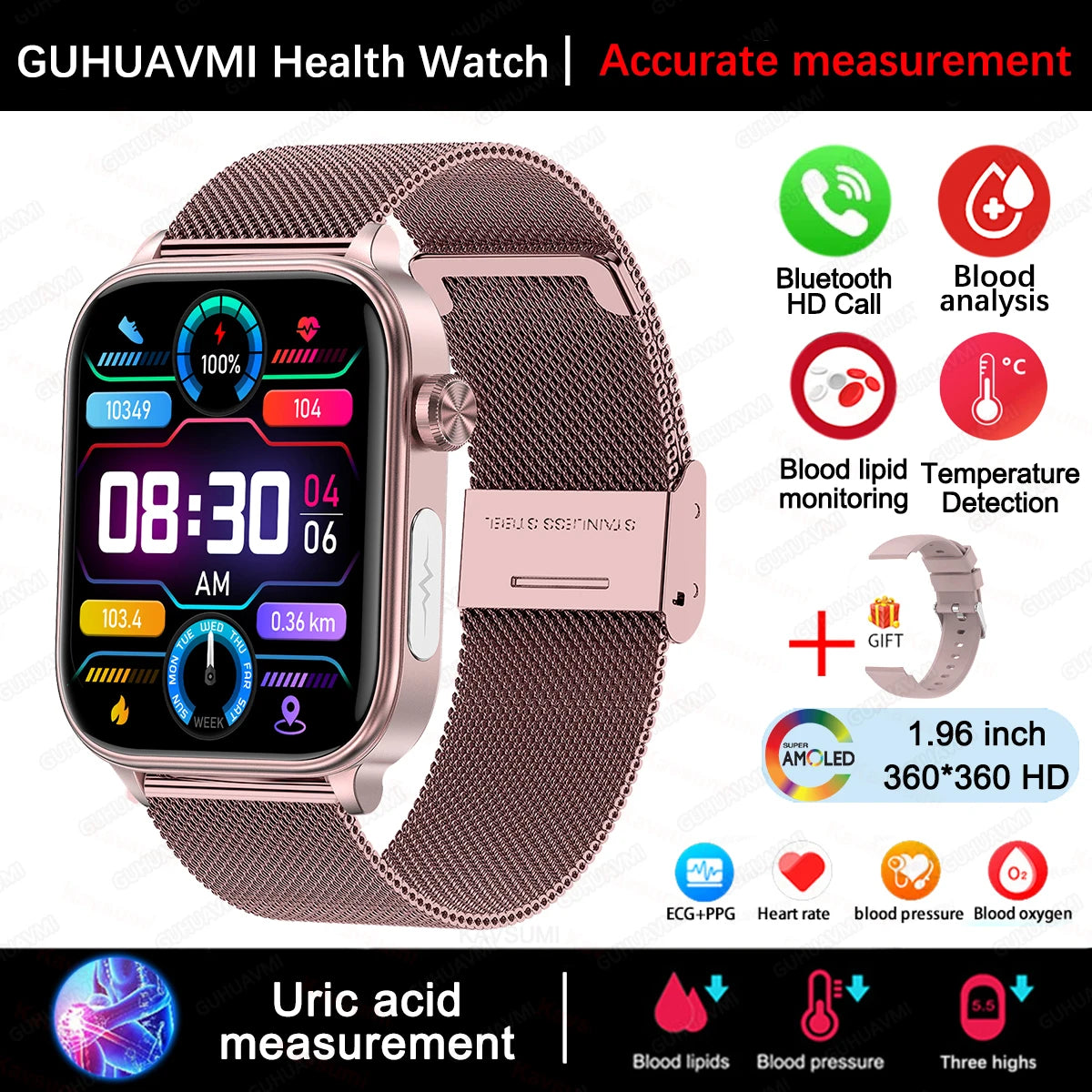 2025 New For XIAOM1 ECG+PPG Blood Fat Uric Acid Health Smartwatch Men Women Heart Rate Blood Pressure Bluetooth Call Smart Watch