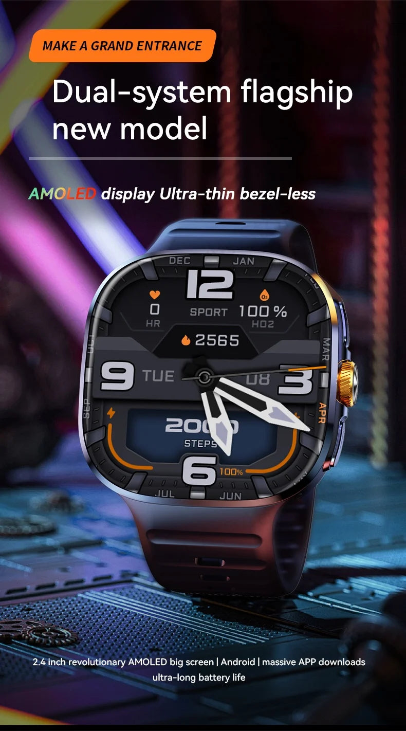 M99 Smart Watch Android 10.0 Smartwatch With Sim Card Rotary Camera GPS WIFI Compass 512GB Storage 2.4inch larger Amoled Screen