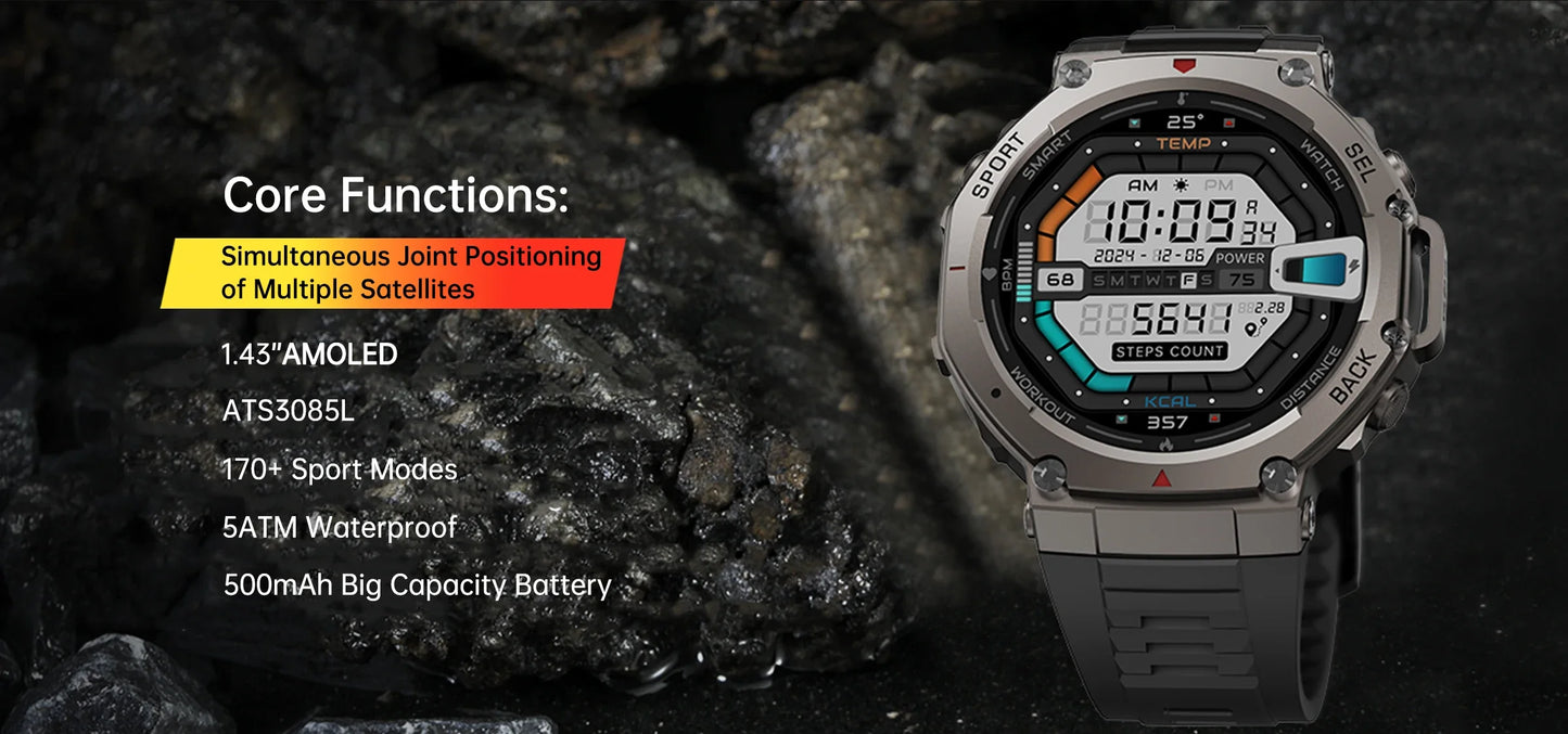 Original T-Rex 3 2025 For Amazfit Military gps smartwatc Built-in Compass Altimeter 10ATM Waterproof Sports Smartwatch Men Women