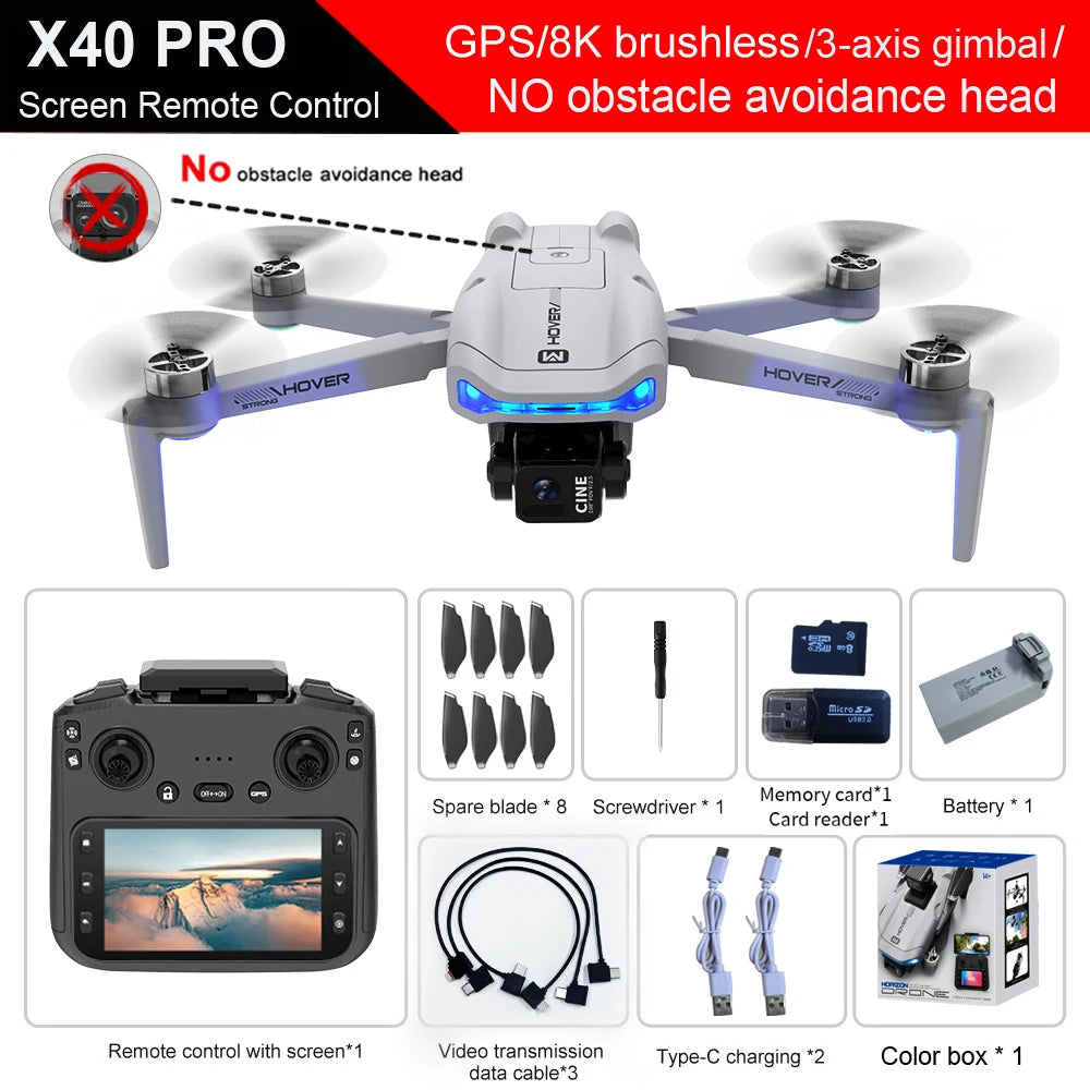 X40 PRO GPS Drone 8K HD Camera 3-axis gimbal Aerial Photography 5G WIFI Brushless Avoid Obstacles FPV Fishing Dron RC Quadcopter