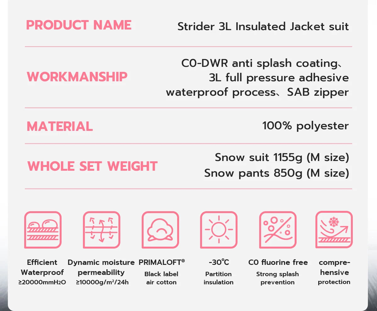 VECTOR Men Women 3L Cotton Ski Jacket Ski Pants Warm Windproof Winter Overalls Waterproof Outdoor Sports Clothing Snowboard
