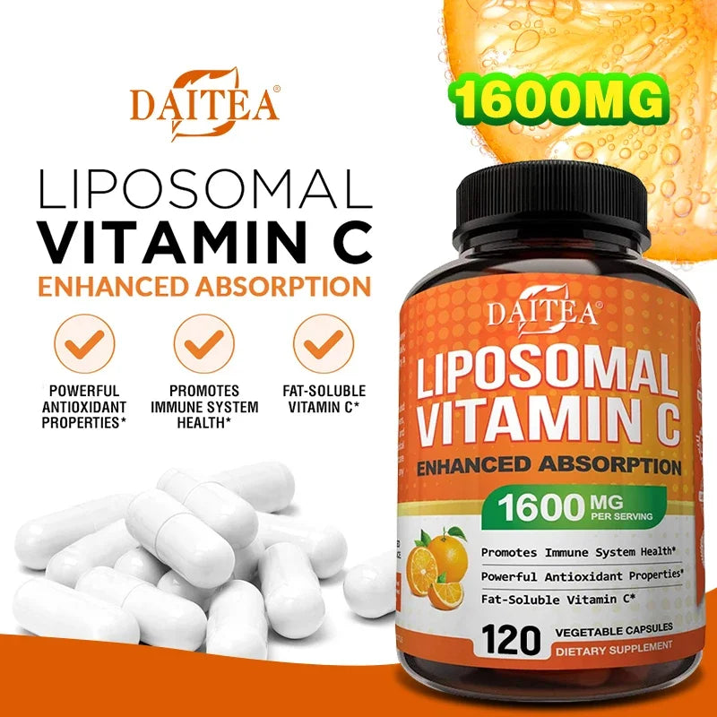 Liposomal Vitamin C 1600 Mg - Highly Absorbable, Fat Soluble Vitamin C, Antioxidant Supplement, Immune System & Collagen Booster