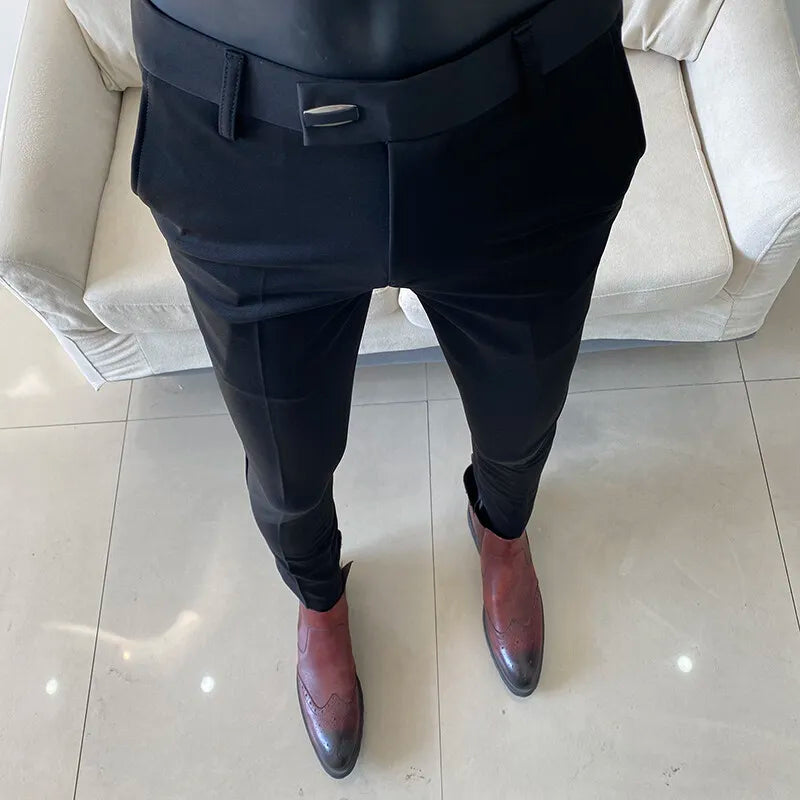 Spring 2025 Mens Casual Slim Fit Dress Pants Streetwear Suit Pants Men High Quality Office Pants All Match ankle Length Trousers