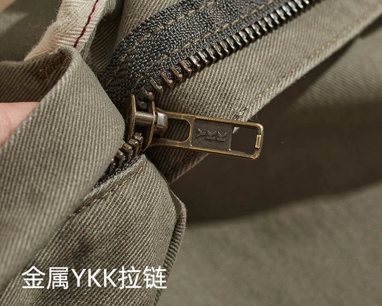 May Khaki American retro simple cargo pants men's heavy chino casual pants straight leg all matching tapered pants