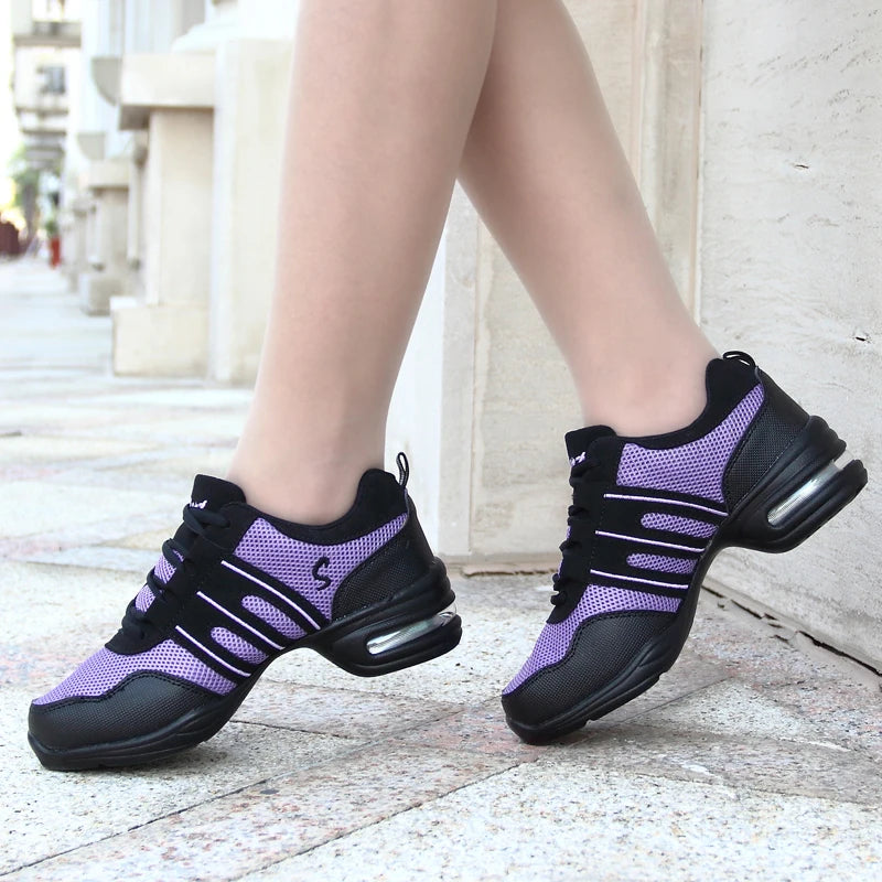 Breathable Dance Sneakers Woman Man Black Red Air Mesh Split-sole Square Dance Salsa Dancing Shoes Girls Ladies Sports Shoes