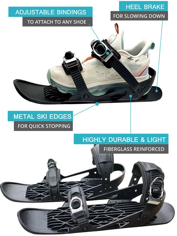 1 Pair Snow Skates for Adults, Mini Short Skiboard Snowblades with Adjustable Bindings, Portable Snow Skiing Boarding Shoes Men