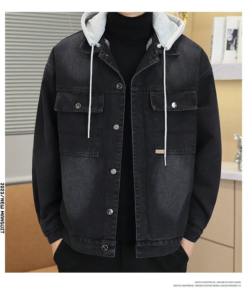 Winter Men's Denim Jacket Thicken Fleece Warm Coats Fashion Classic Hooded Slim Biker Jeans Jacket Outwear