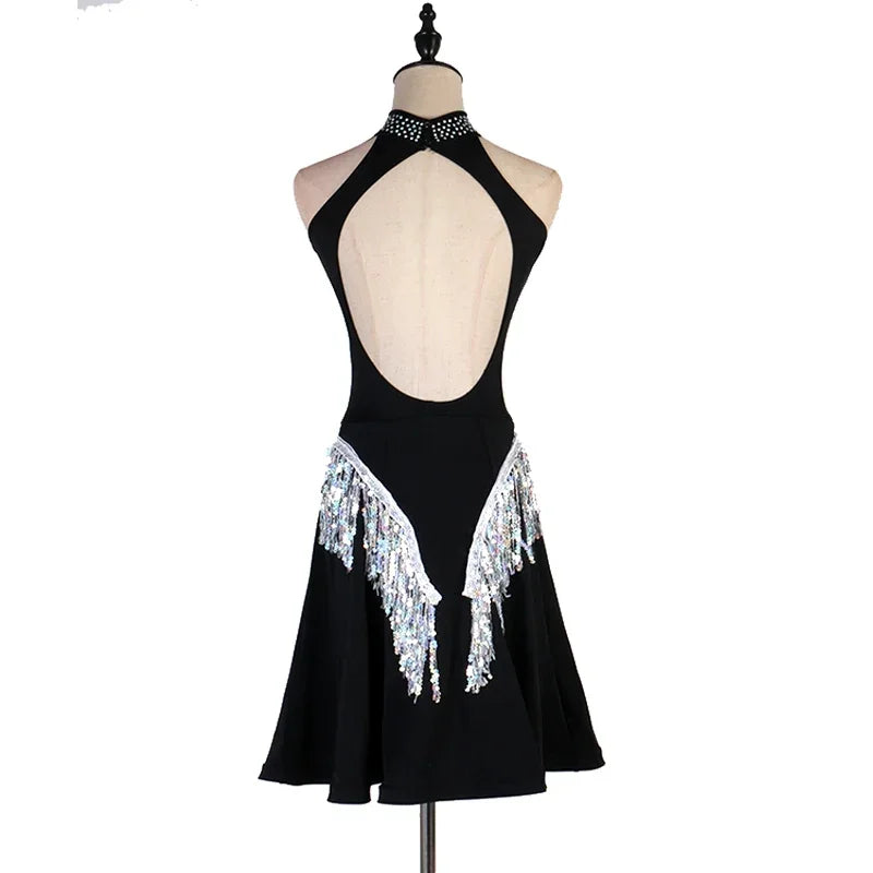 Shiny Black Red Sexy Latin Dance Dress Women High-end Custom Rumba Salsa Performance Skirt Female Dance Dresses