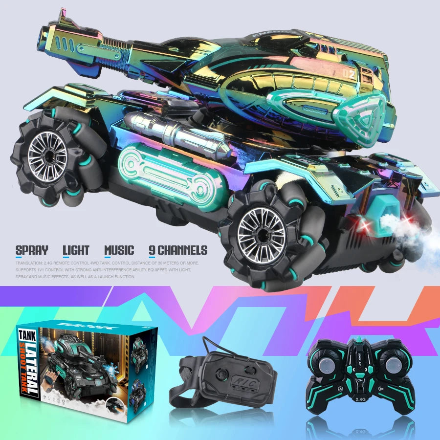 RC spray car 2.4G four-wheel stunt launch water polo tank car boy machine armour  toy car Watch requires additional purchase