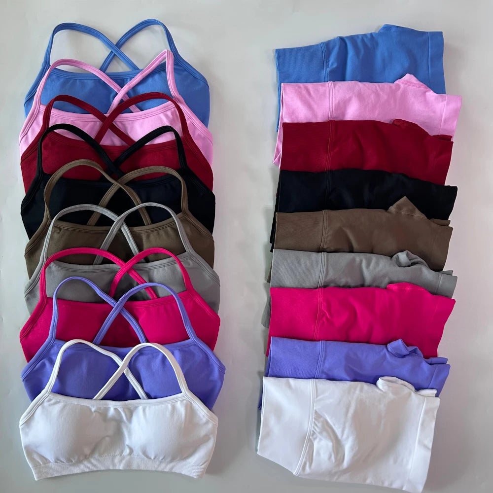 2 Pieces Set For Woman Clothes Seamless Scrunch Yoga Shorts Set Backless ktp Sports Bra Fitness Workout Top Gym Set Outfits
