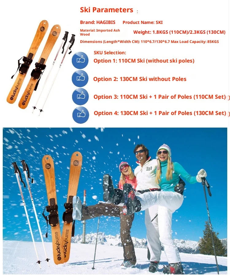 Natural Ash Wood Twin Tip Alpine Skis Adults Kids Vintage Wooden Skis Stylish High Quality Display Ready Snow Snowboard