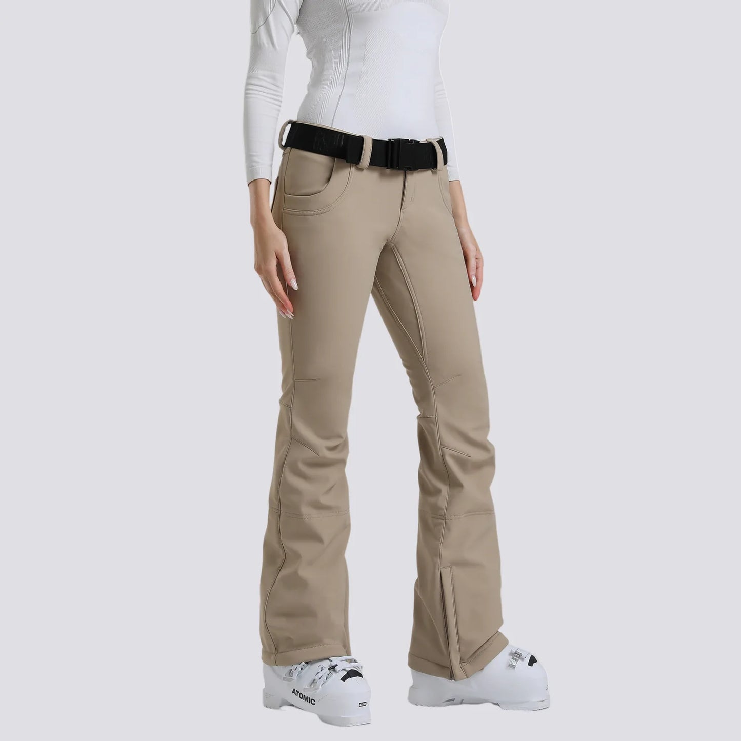 New Women's Ski Pants Stretch Slim-fit Dual-layer Insulated Professional Windproof Waterproof Breathable Solid Color Ski Pants