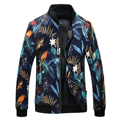 New Men Long Sleeved Baseball Collar Casual Sports Jacket Fashion Male Daily High Street Flower Coats