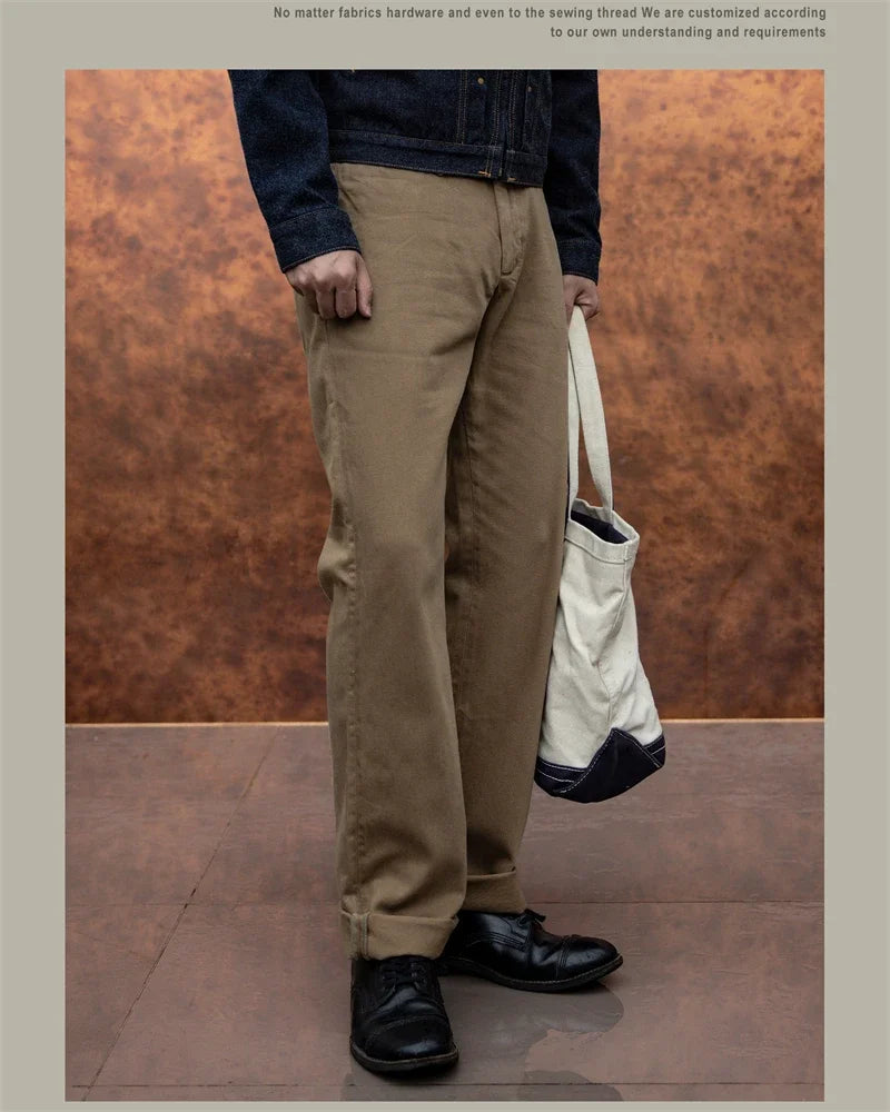 Red Tornado 11.5oz Cotton Twill Chino Garment Dyeing Vintage American Workwear Men's Pants Straight Leg