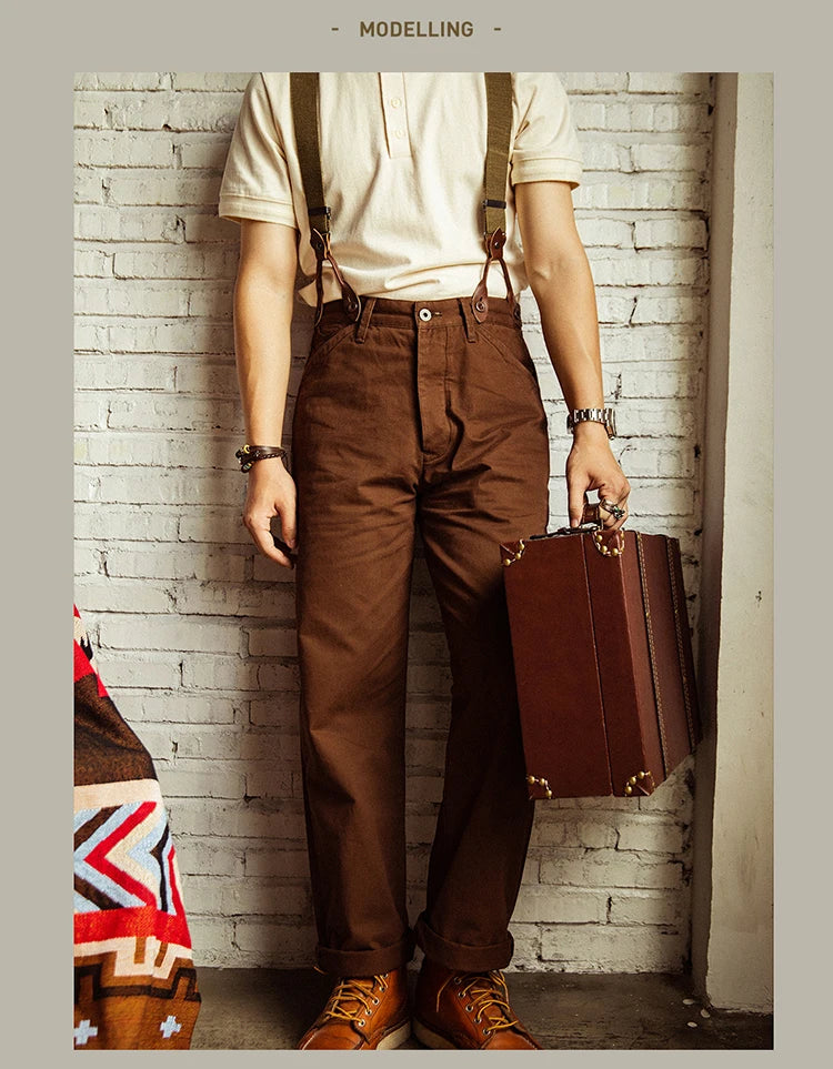 Red Tornado Chino Pants Retro Style Men's Cinch Back Casual Trousers Straight Fit