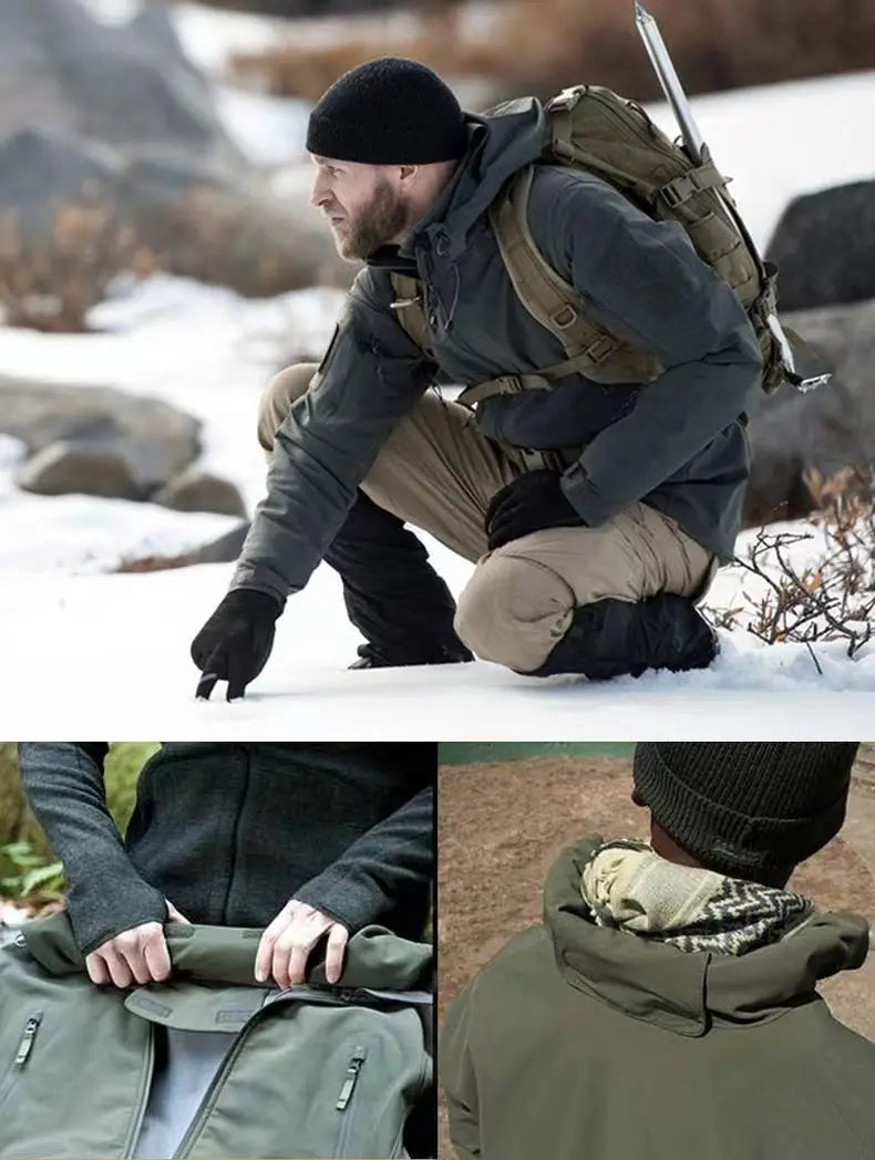 Skin Soft Shell Jacket Men's Winter Waterproof and Windproof Jacket Velvet Warm Cycling Mountaineering Ski Jacket Camouflage