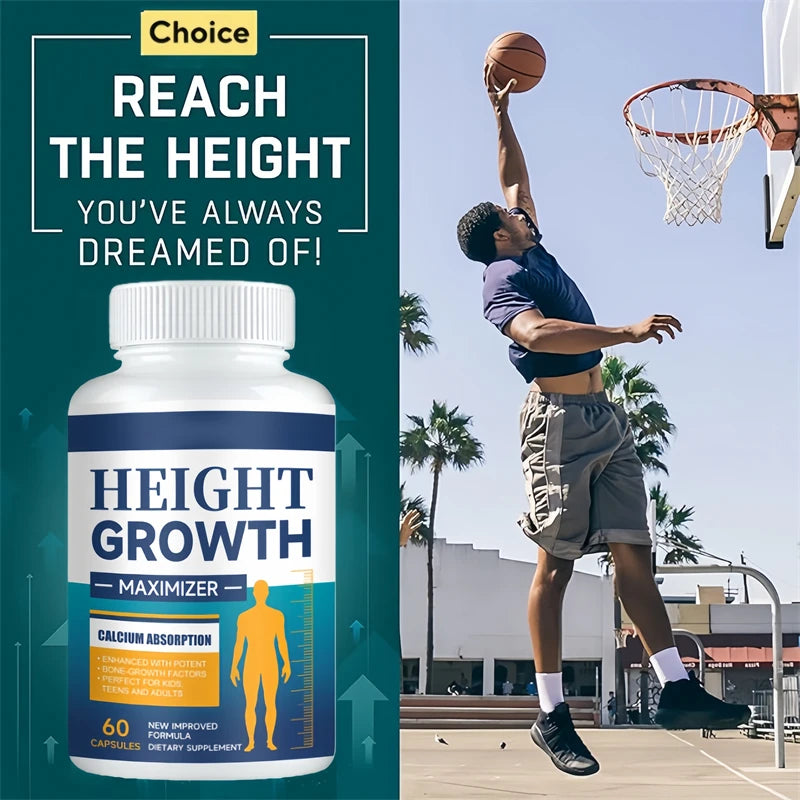 Height Growth Calcium Vitamin D Supplement Grow Taller Capsules Increase Bone Strength Hormone Enhancer for Adults Children