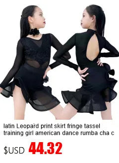 Latin american Dance velvet feather Long Dress Girls Kids Samba Salsa Cha Cha Rumba Tango Children Competition Ballroom Dresses