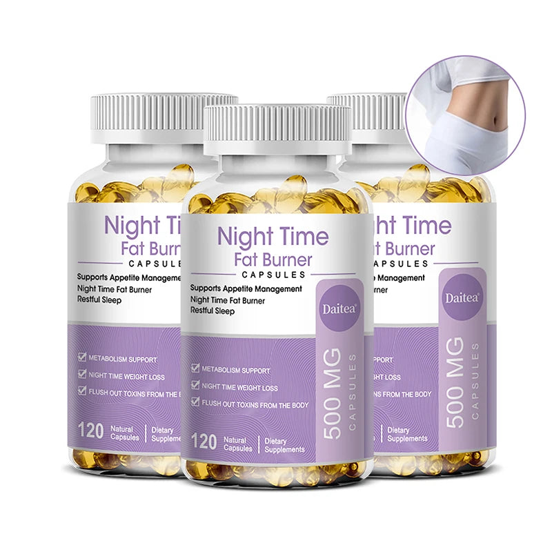 Nighttime Fat Burner, Boosts Metabolism, Weight Management, Improves Sleep - 500 Mg Serving, 120 Capsules
